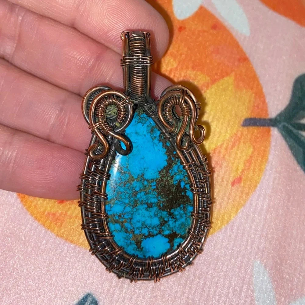 Turquoise #2 Handmade Copper Wire Wrapped Pendant Necklace